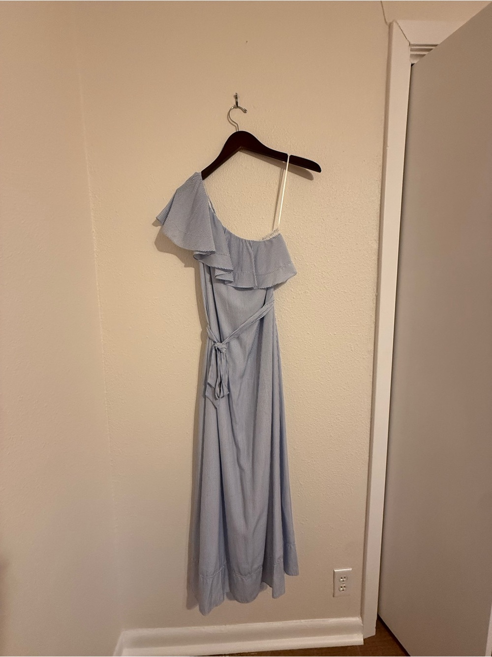 Banana Republic Light Blue One-Shoulder Ruffle Maxi Dress